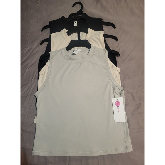 YOGALICIOUS Airlite Crop Neutral Tank Top 3 Pack Size L Yoga Workout Gym NWT $78 - Picture 1 of 5